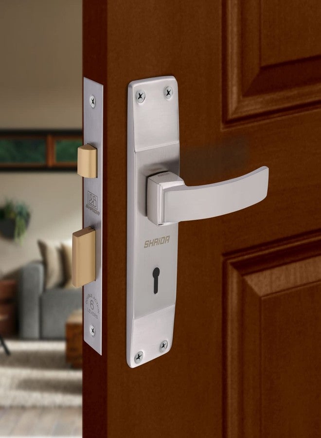 شريدا طقم مقبض قفل باب فولاذي من SHRIDA مع جسم قفل نحاسي مع 3 مفاتيح / أقفال أبواب نقر للباب الرئيسي / قفل باب غرفة النوم / أقفال الأبواب الرئيسية للمنزل (لون فضي، 552) - Image 2